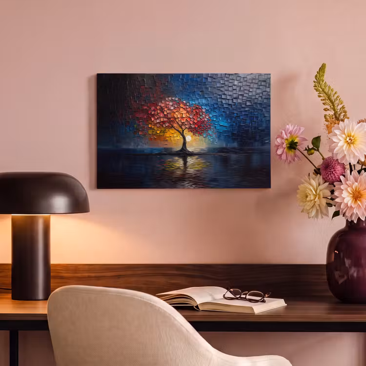 Canvas schilderij - Boom - Blauw - Bladeren - Vakken — 4