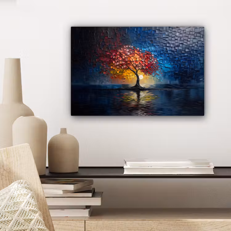 Canvas schilderij - Boom - Blauw - Bladeren - Vakken — 5