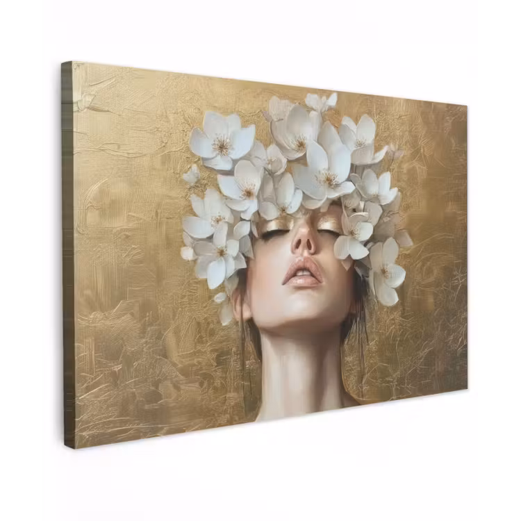 Canvas schilderij - Gezicht - Bloemen - Goud - Abstract — 1