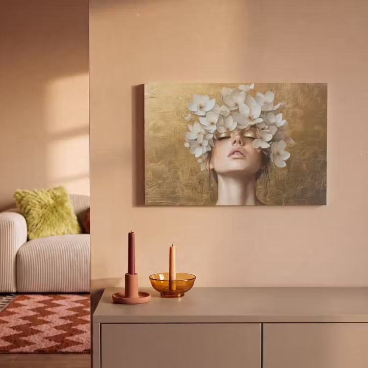 Canvas schilderij - Gezicht - Bloemen - Goud - Abstract — 2