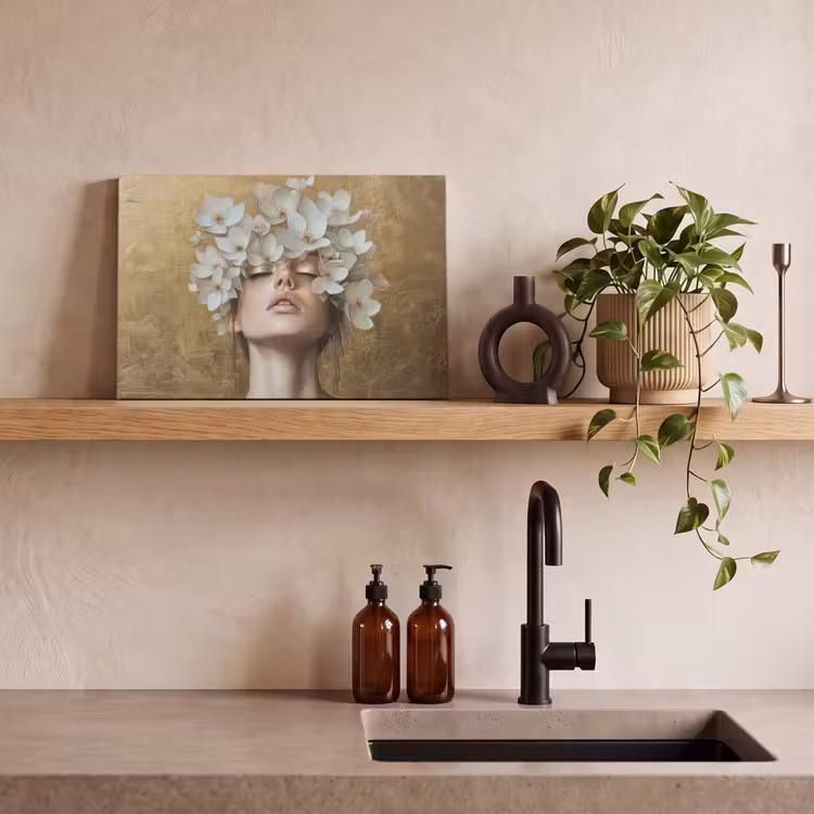 Canvas schilderij - Gezicht - Bloemen - Goud - Abstract — 3