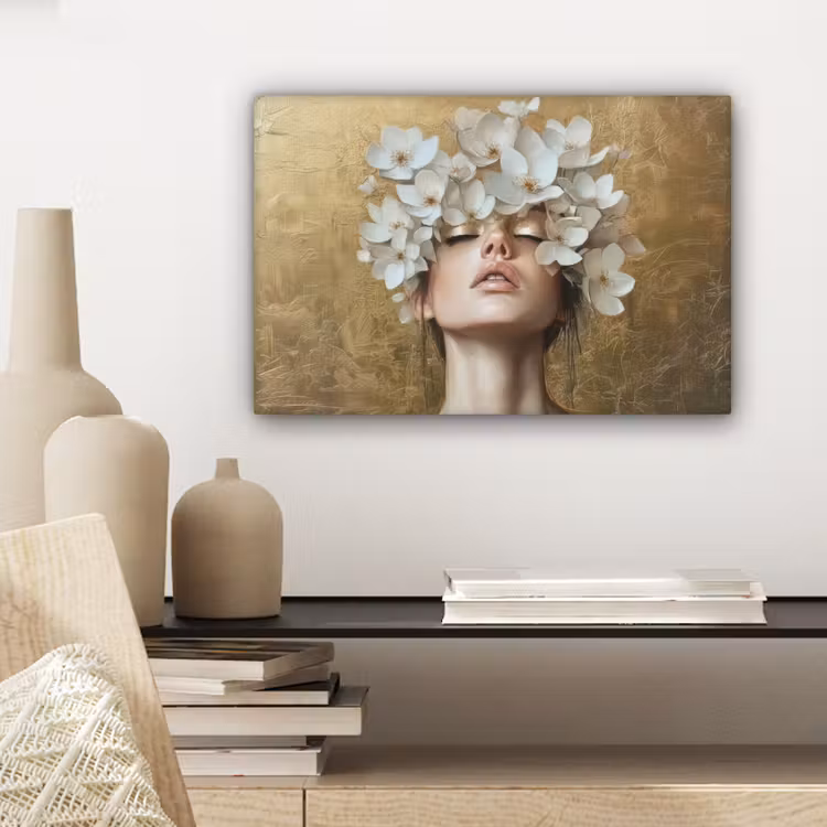 Canvas schilderij - Gezicht - Bloemen - Goud - Abstract — 5