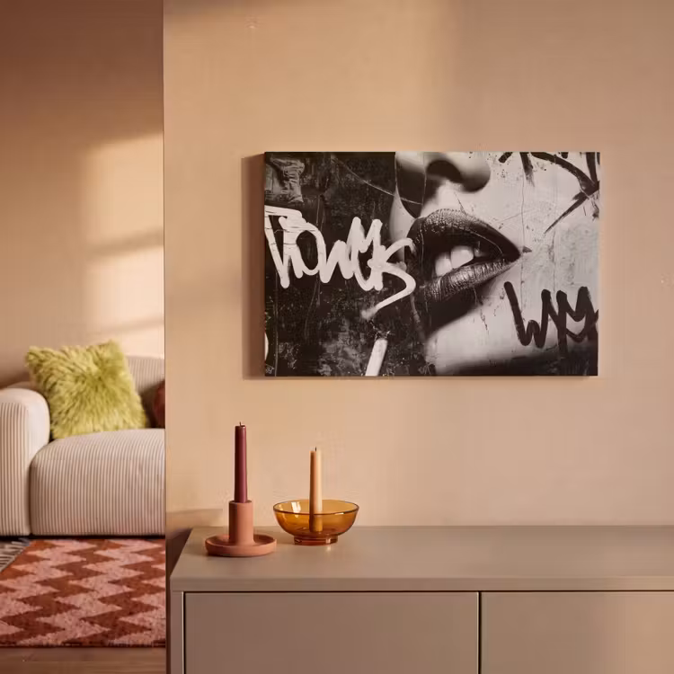 Canvas schilderij - Gezicht - Mond - Graffiti - Zwart — 2