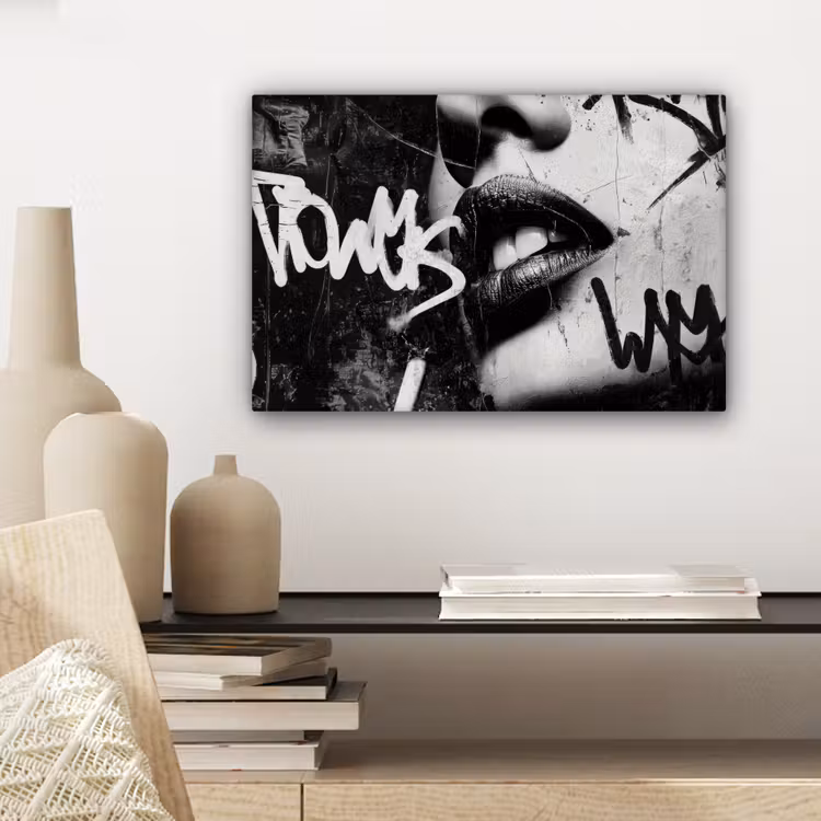 Canvas schilderij - Gezicht - Mond - Graffiti - Zwart — 5