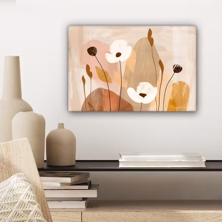 Canvas schilderij - Bloemen - Abstract - Beige - Kunst — 5
