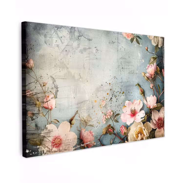 Canvas schilderij - Bloemen - Beton - Grijs - Natuur — 1