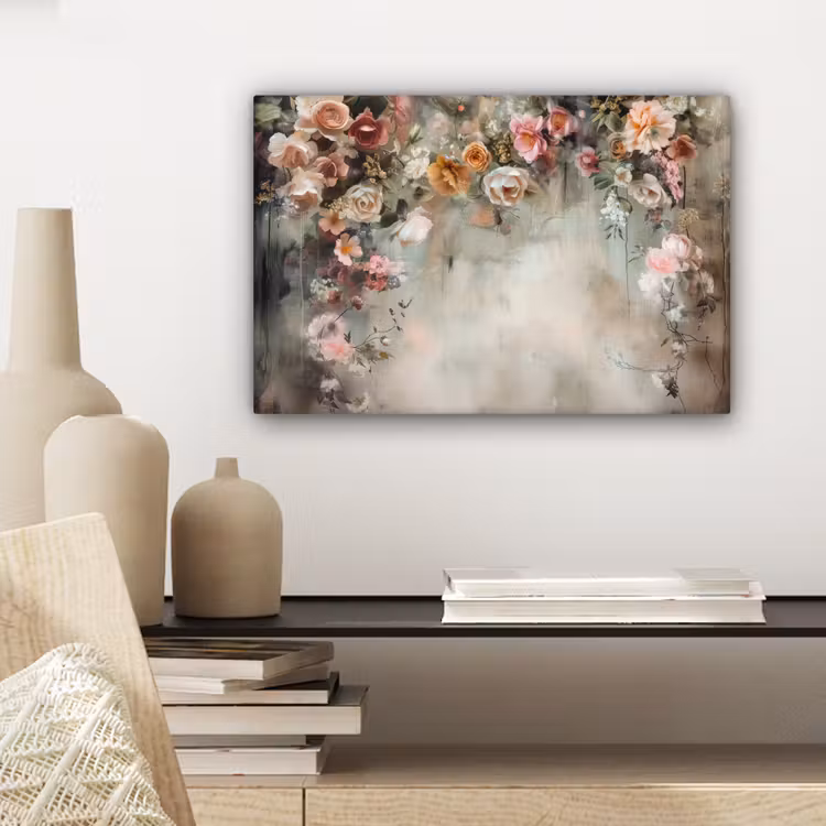 Canvas schilderij - Bloemen - Beton - Rozen - Grijs — 5