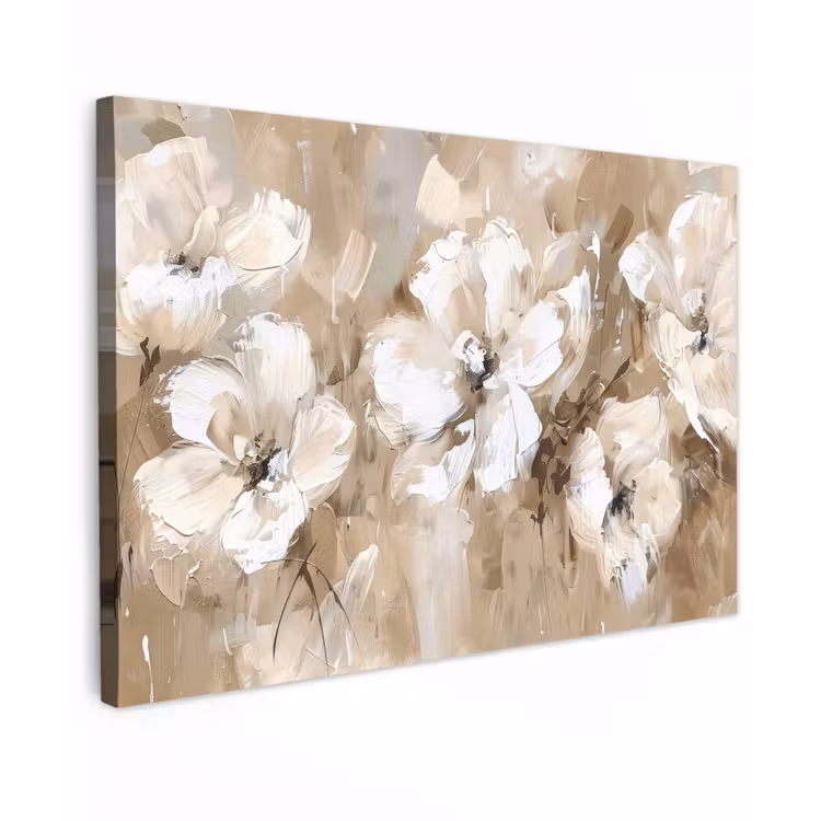 Canvas schilderij - Bloemen - Waterverf - Beige - Kunst — 1