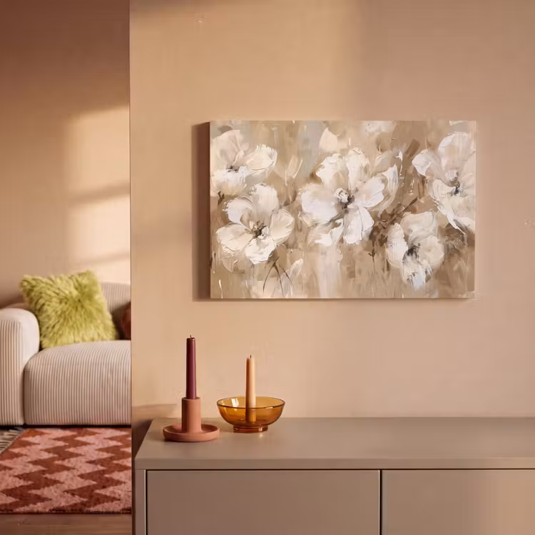 Canvas schilderij - Bloemen - Waterverf - Beige - Kunst — 2