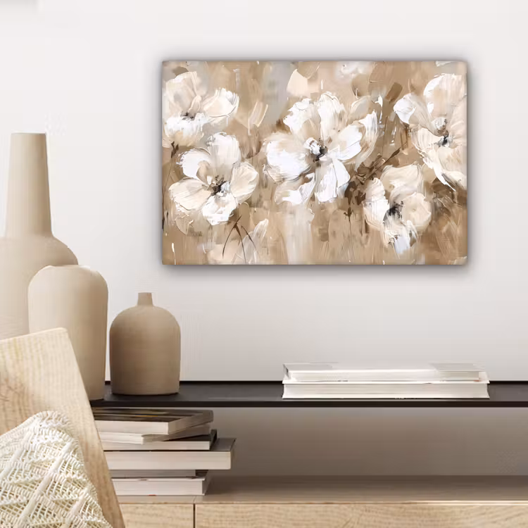 Canvas schilderij - Bloemen - Waterverf - Beige - Kunst — 5