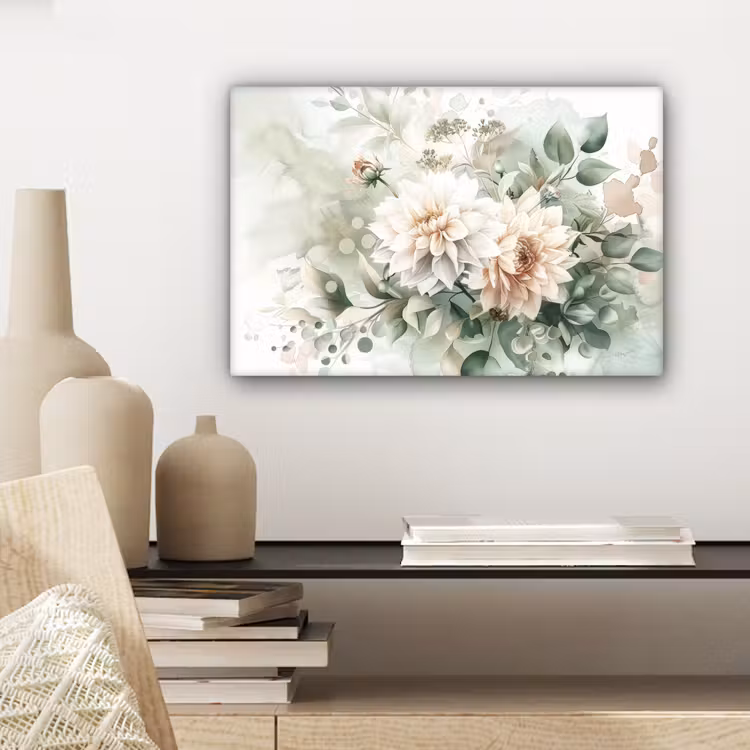 Canvas schilderij - Bloemen - Wit - Planten - Dahlia's — 5