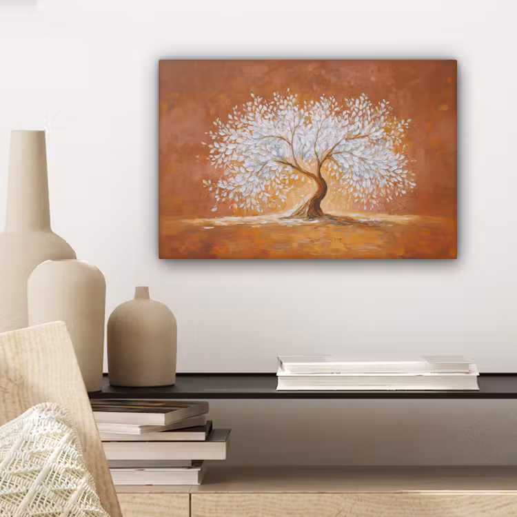 Canvas schilderij - Abstract - Boom - Wit - Bladeren — 5