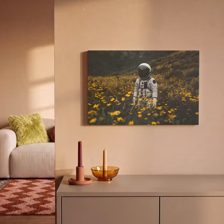 Canvas schilderij - Astronaut - Bloemen - Veld - Geel — 2