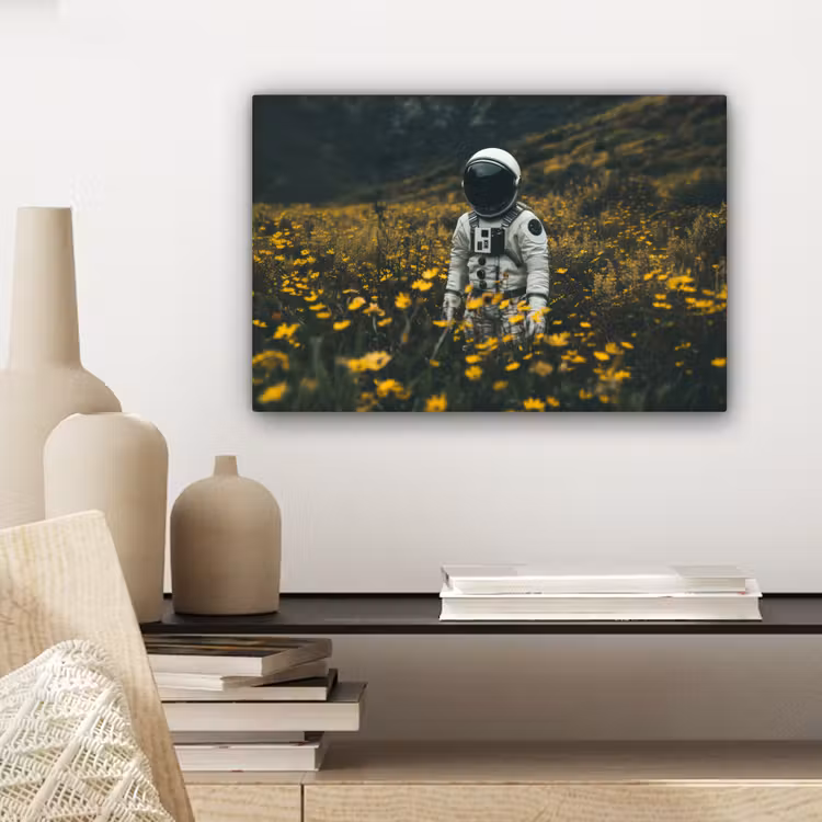 Canvas schilderij - Astronaut - Bloemen - Veld - Geel — 5