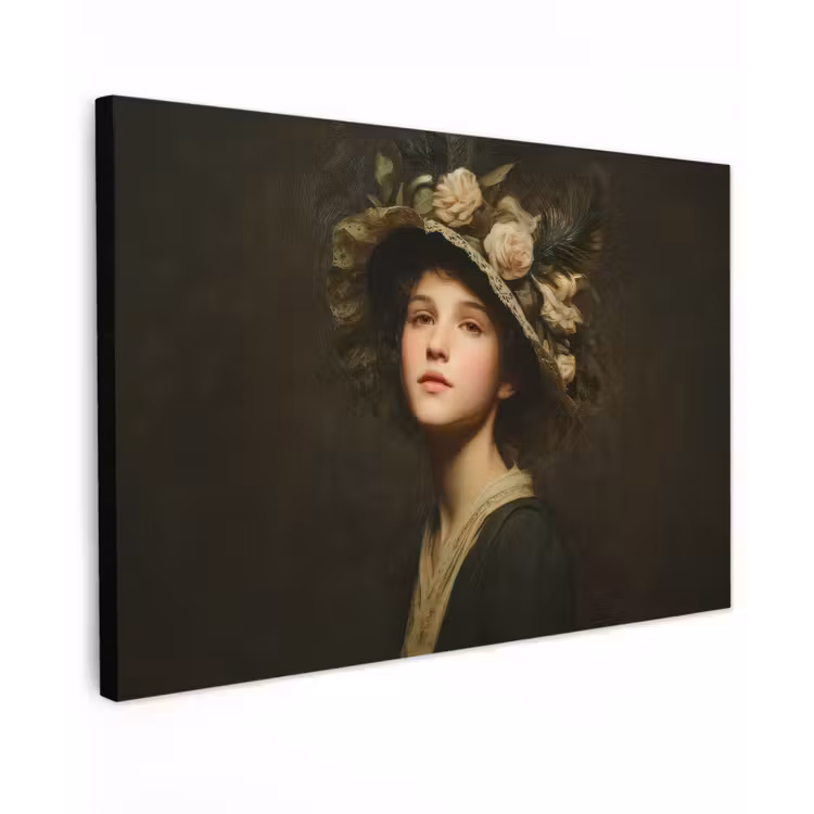 Canvas schilderij - Bloemenhoed - Portret - Vrouw — 1