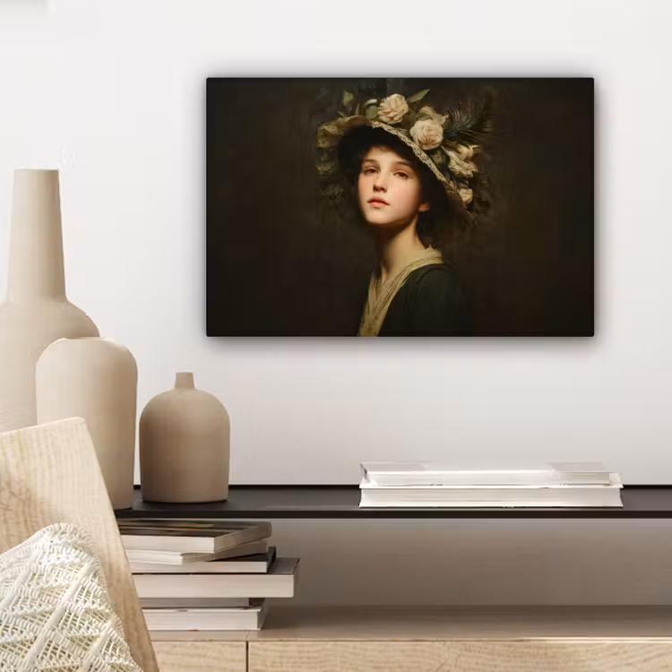 Canvas schilderij - Bloemenhoed - Portret - Vrouw — 5