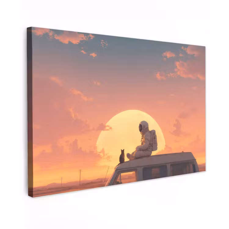 Canvas schilderij - Busje - Kat - Zonsondergang - Oranje — 1