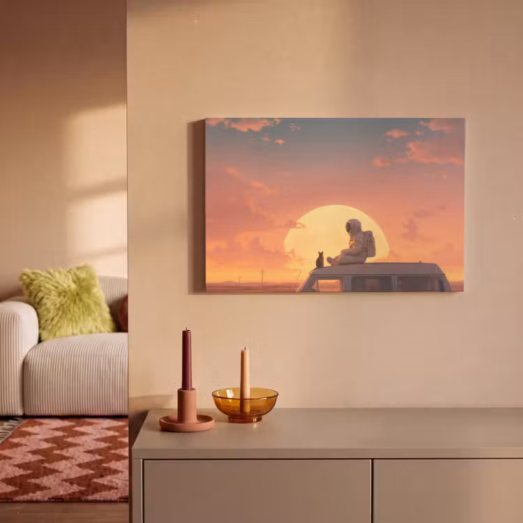Canvas schilderij - Busje - Kat - Zonsondergang - Oranje — 2