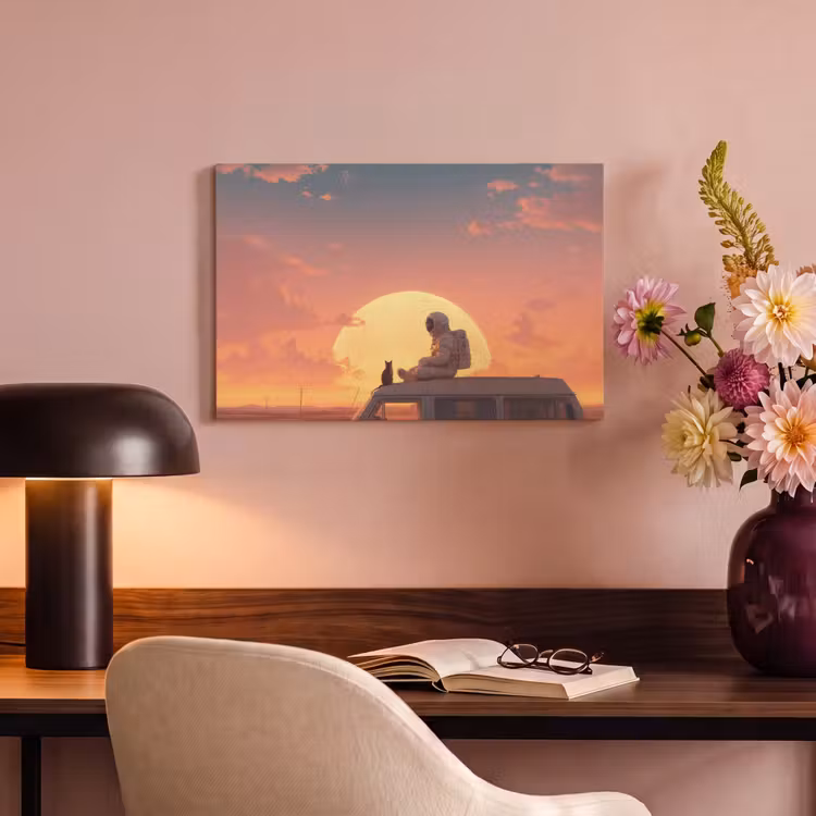 Canvas schilderij - Busje - Kat - Zonsondergang - Oranje — 4
