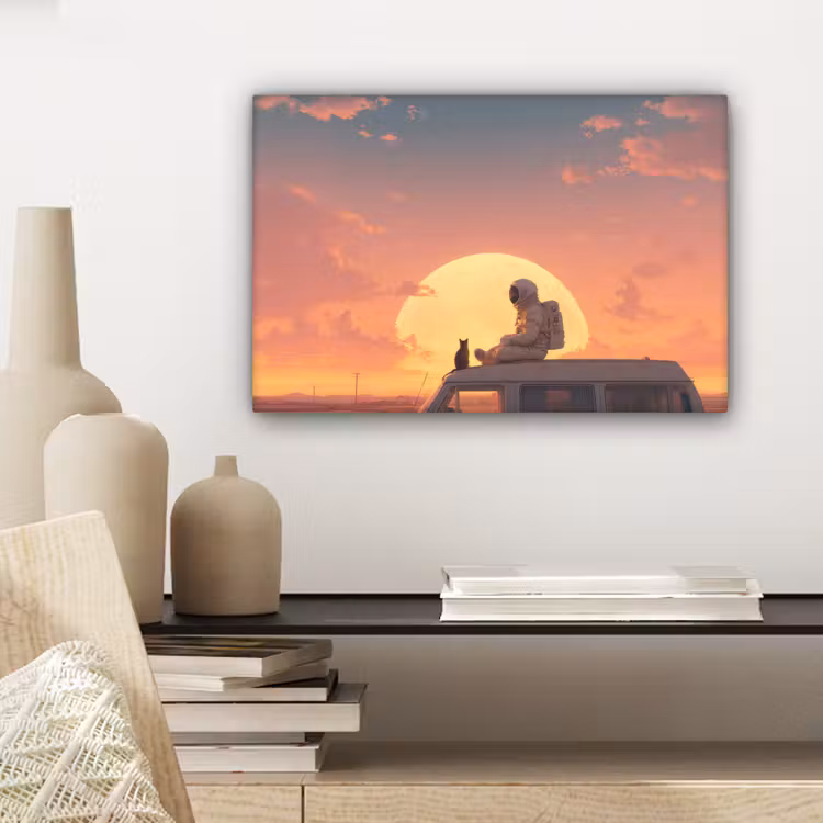 Canvas schilderij - Busje - Kat - Zonsondergang - Oranje — 5
