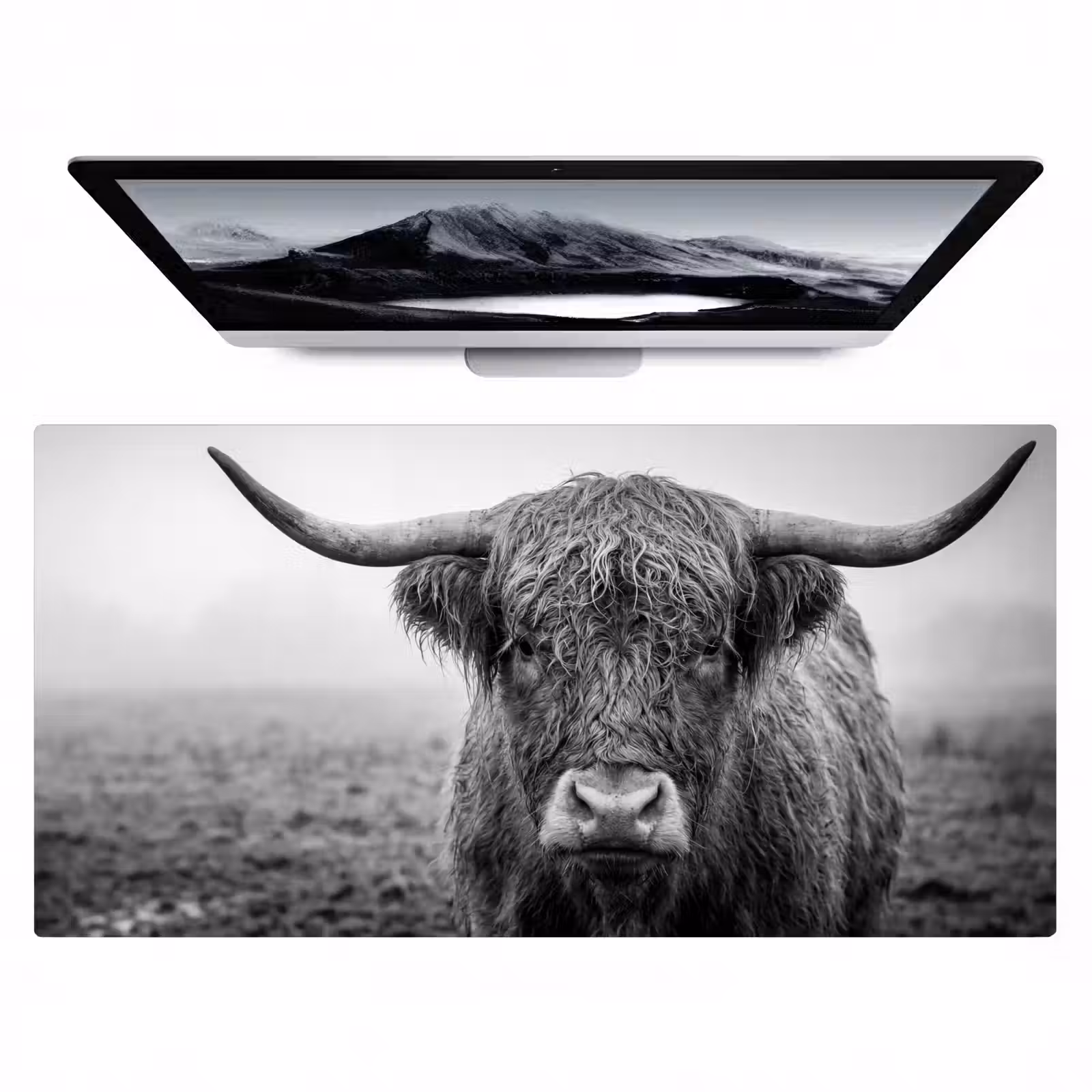 Bureau onderlegger - Schotse hooglander - Zwart - Wit - Gras — 1