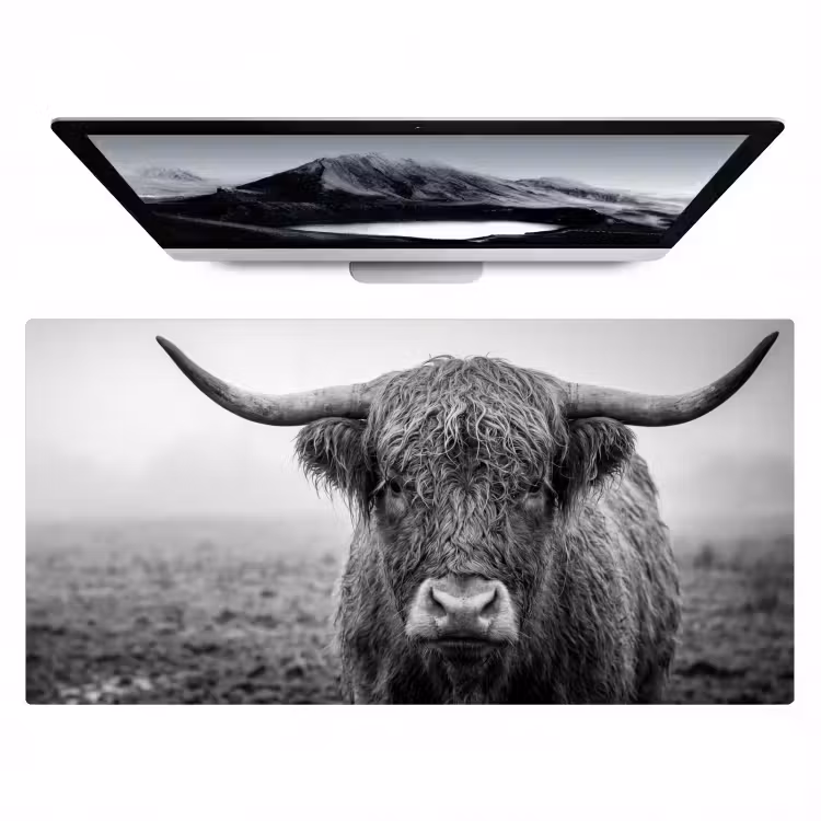 Bureau onderlegger - Schotse hooglander - Zwart - Wit - Gras — 1