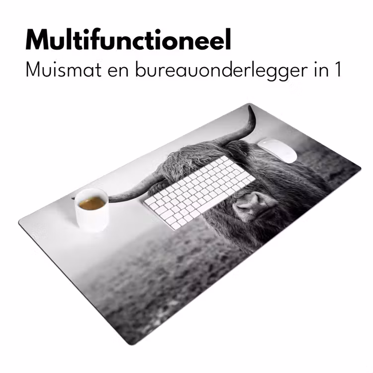 Bureau onderlegger - Schotse hooglander - Zwart - Wit - Gras — 7