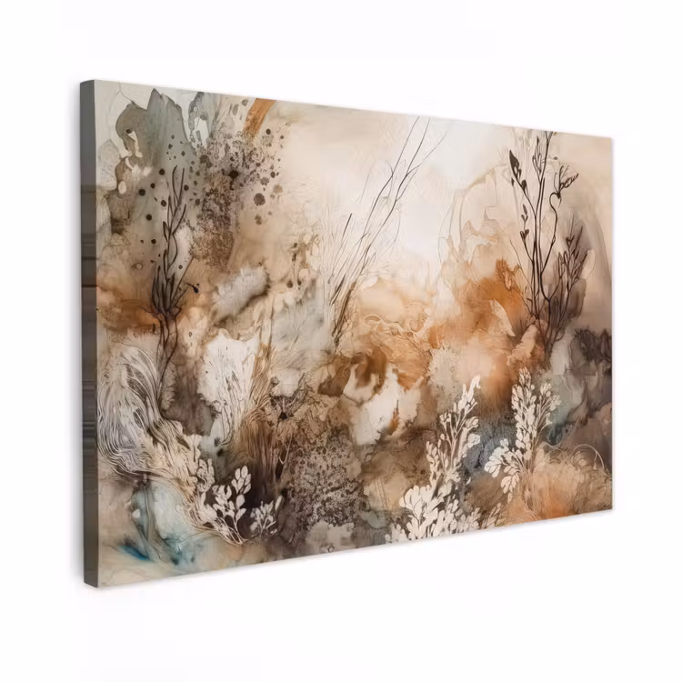 Canvas schilderij - Abstract - Beige - Verf - Kunst - Natuur - Bloemen — 1