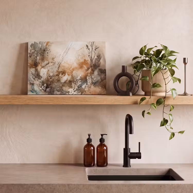 Canvas schilderij - Abstract - Beige - Verf - Kunst - Natuur - Bloemen — 3