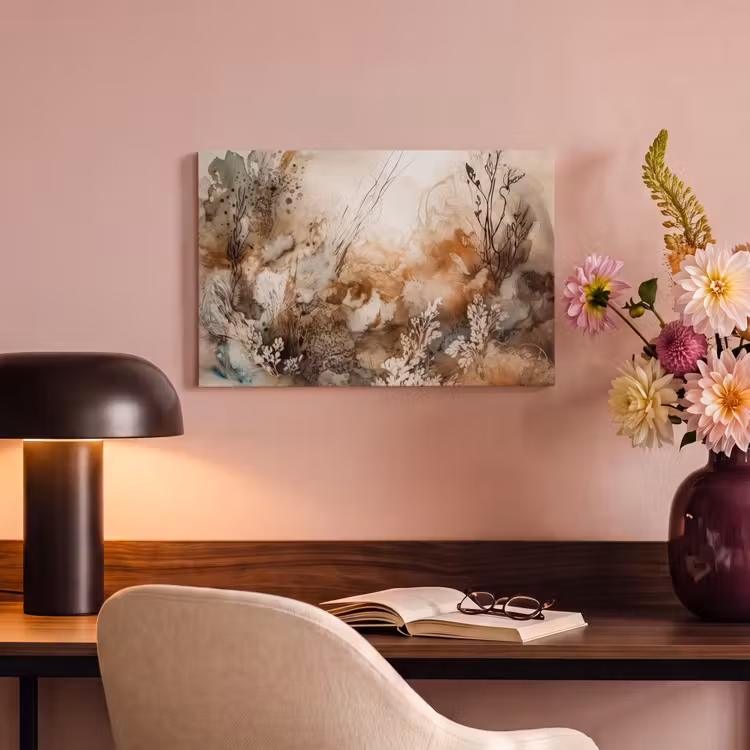 Canvas schilderij - Abstract - Beige - Verf - Kunst - Natuur - Bloemen — 4