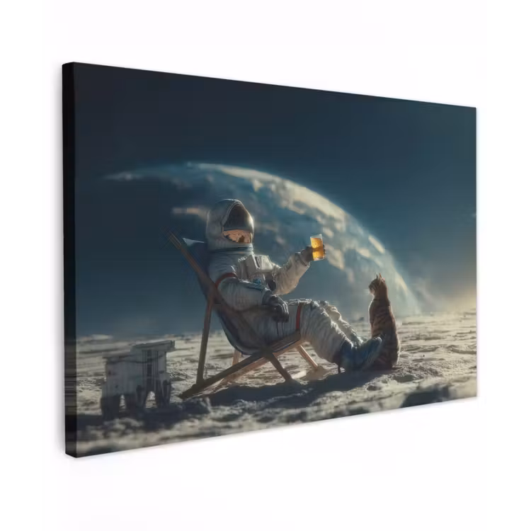 Canvas schilderij - Astronaut - Kat - Glas - Stoel — 1