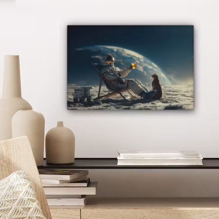 Canvas schilderij - Astronaut - Kat - Glas - Stoel — 5