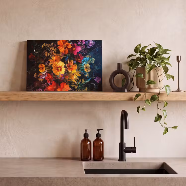 Canvas schilderij - Bloemen - Kleurrijk - Zwart — 3