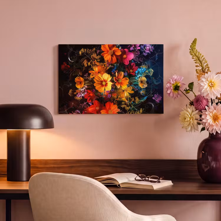 Canvas schilderij - Bloemen - Kleurrijk - Zwart — 4