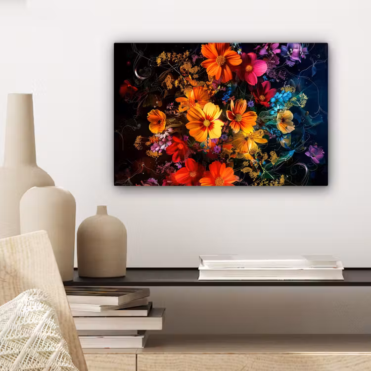Canvas schilderij - Bloemen - Kleurrijk - Zwart — 5