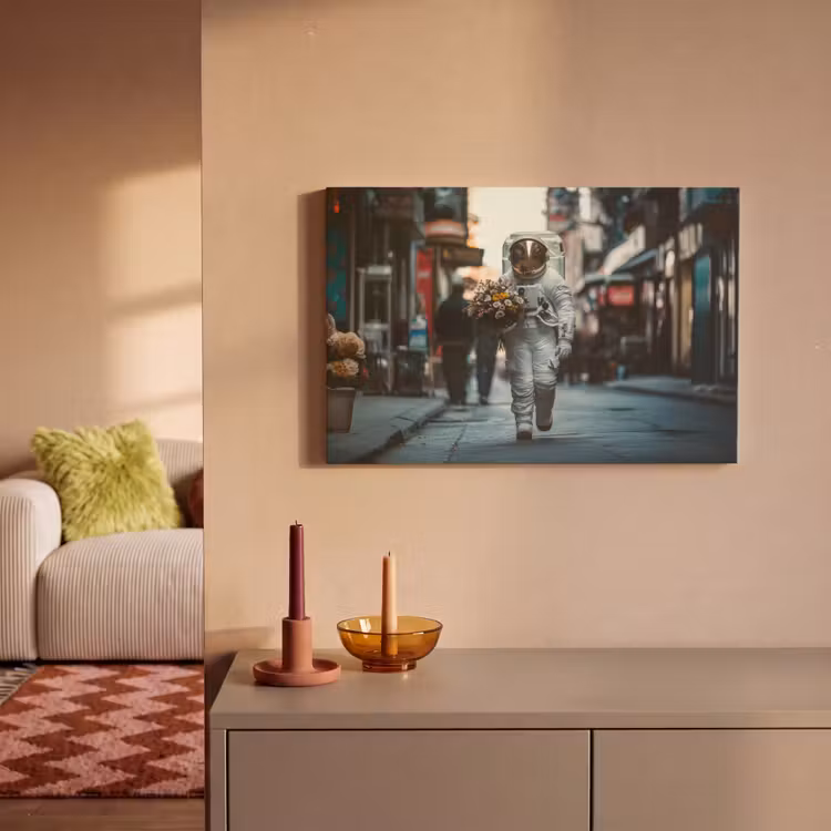 Canvas schilderij - Boeket - Bloemen - Kleurrijk - Astronaut — 2