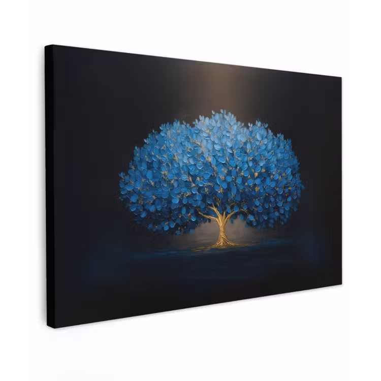 Canvas schilderij - Boom - Blauw - Bladeren - Penseelstreken — 1