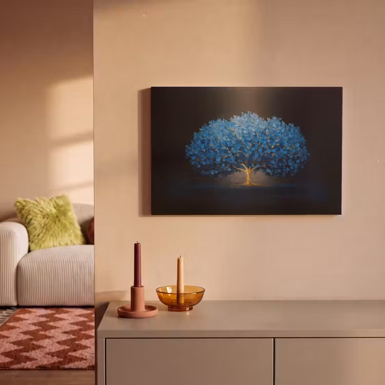 Canvas schilderij - Boom - Blauw - Bladeren - Penseelstreken — 2