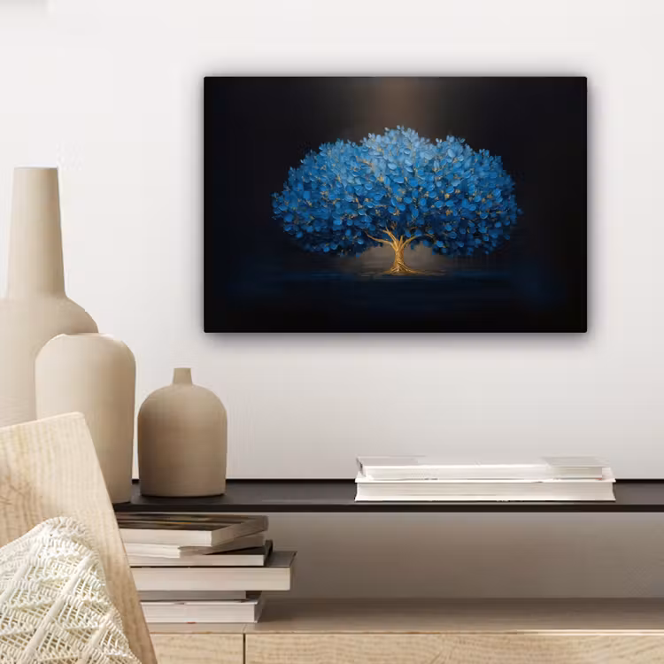 Canvas schilderij - Boom - Blauw - Bladeren - Penseelstreken — 5