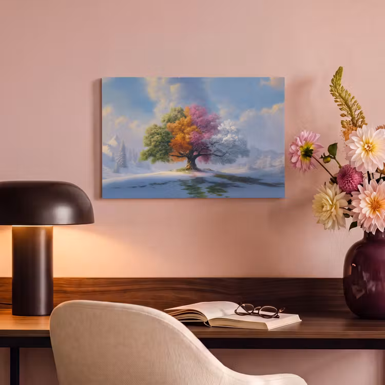 Canvas schilderij - Boom - Seizoenen - Winter - Landschap — 4