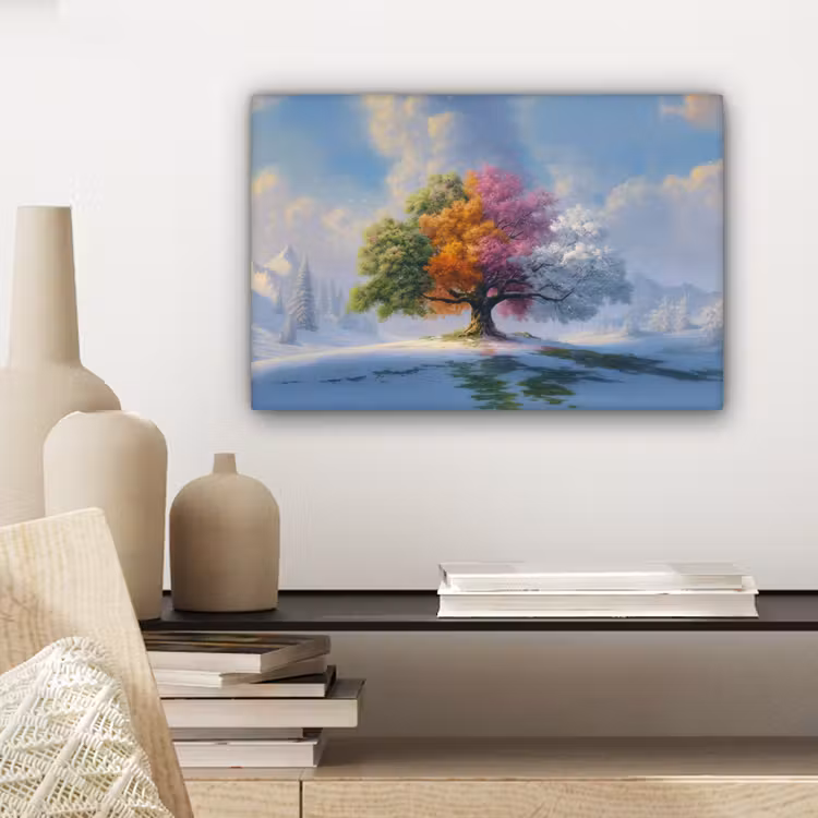Canvas schilderij - Boom - Seizoenen - Winter - Landschap — 5