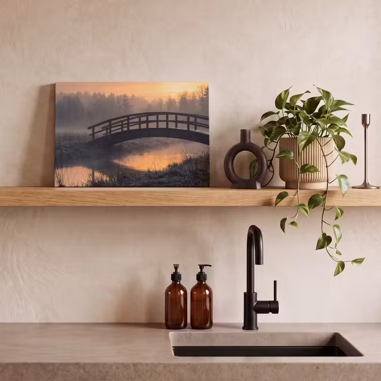 Canvas schilderij - Brug - Mist - Bomen - Water — 3