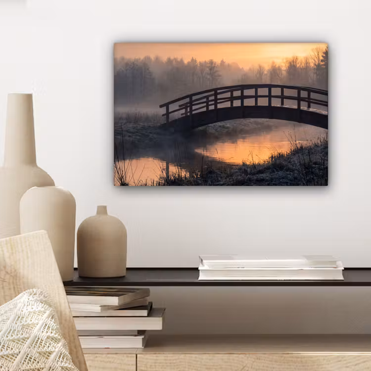 Canvas schilderij - Brug - Mist - Bomen - Water — 5