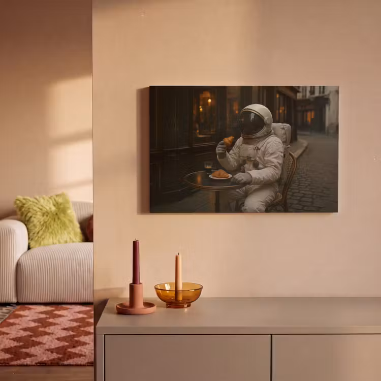 Canvas schilderij - Café - Croissant - Koffie - Astronaut — 2