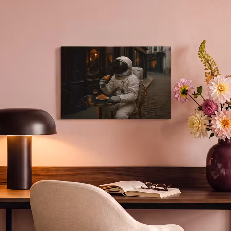 Canvas schilderij - Café - Croissant - Koffie - Astronaut — 4
