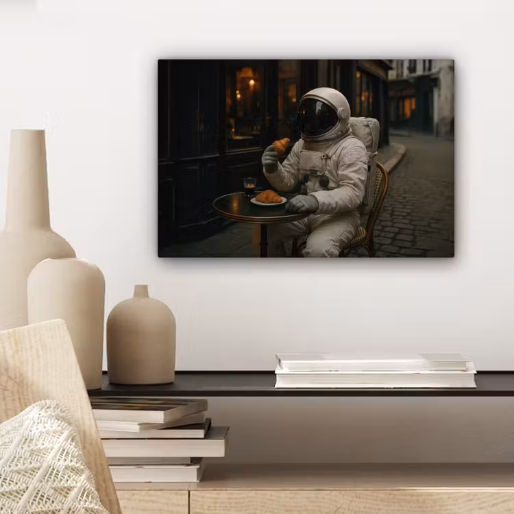 Canvas schilderij - Café - Croissant - Koffie - Astronaut — 5