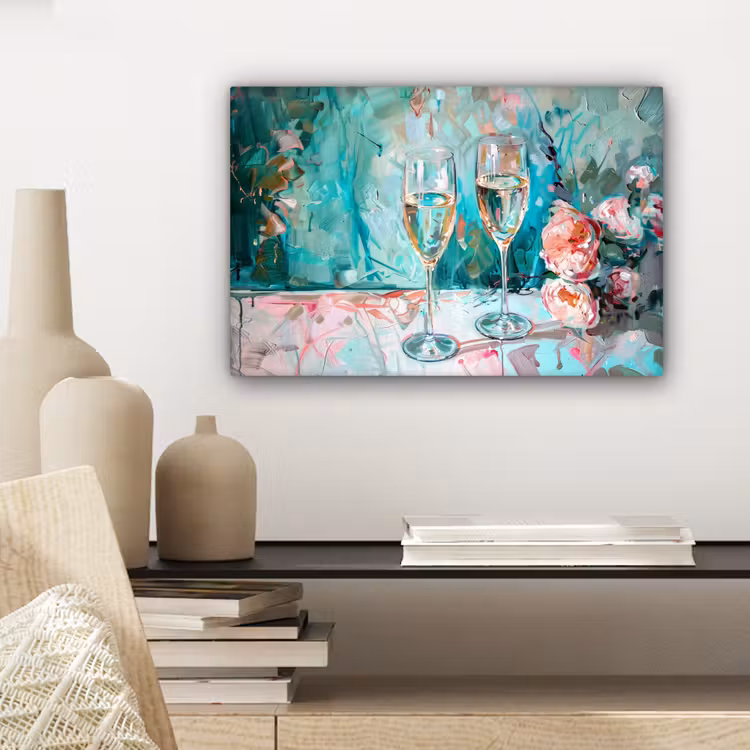 Canvas schilderij - Champagne - Schilderij - Bloemen - Kunst — 5