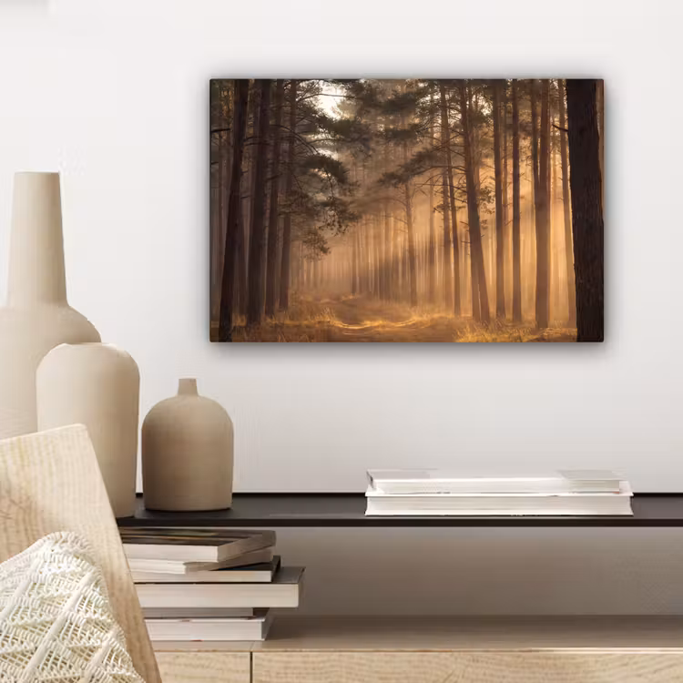 Canvas schilderij - Bos - Mist - Zonlicht — 5