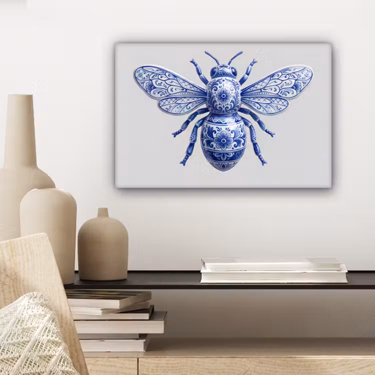 Canvas schilderij - Bij - Modern - Delfts - Blauw — 5