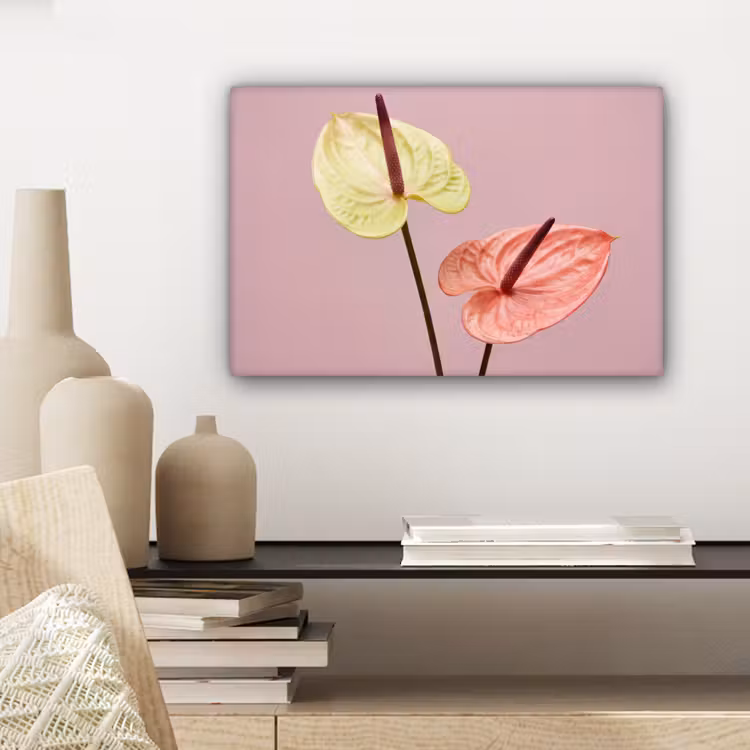 Canvas schilderij - Bloemen - Anthuriums - Geel - Roze — 5